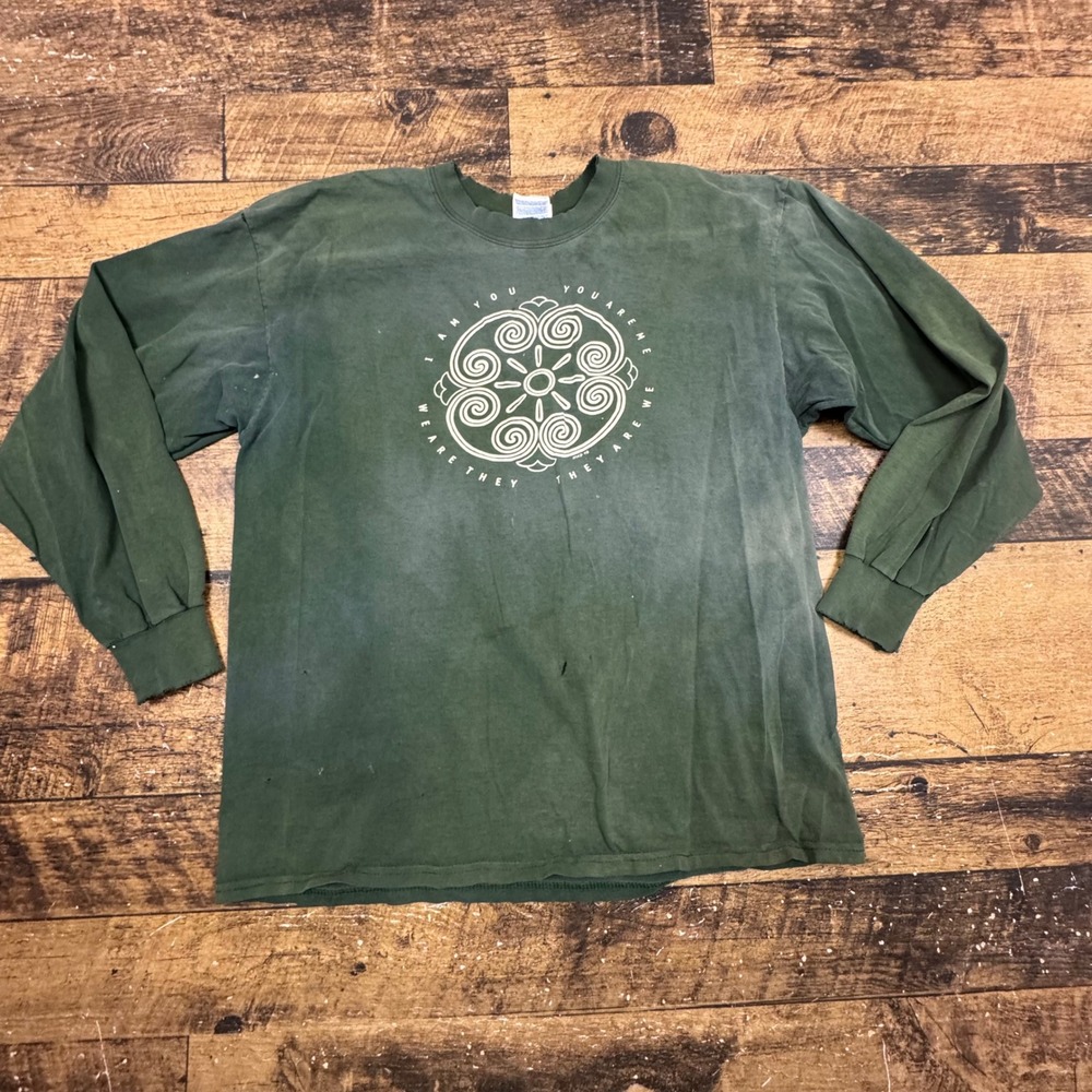 Sun Fade Gildan Ultra Cotton Long Sleeve T Shirt XL Green‎ I AM YOU YOU MKD 98